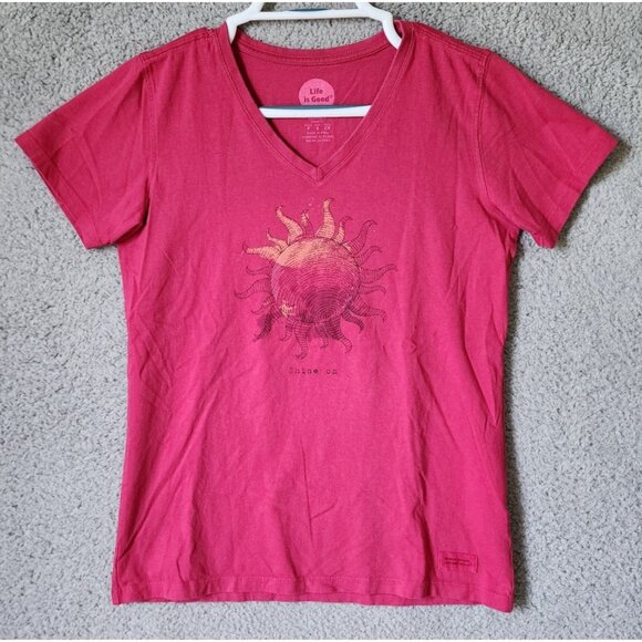 Life is Good Women's S Classic Fit Short Sleeve T Shirt Shine On Sun Graphic Red - Picture 1 of 11